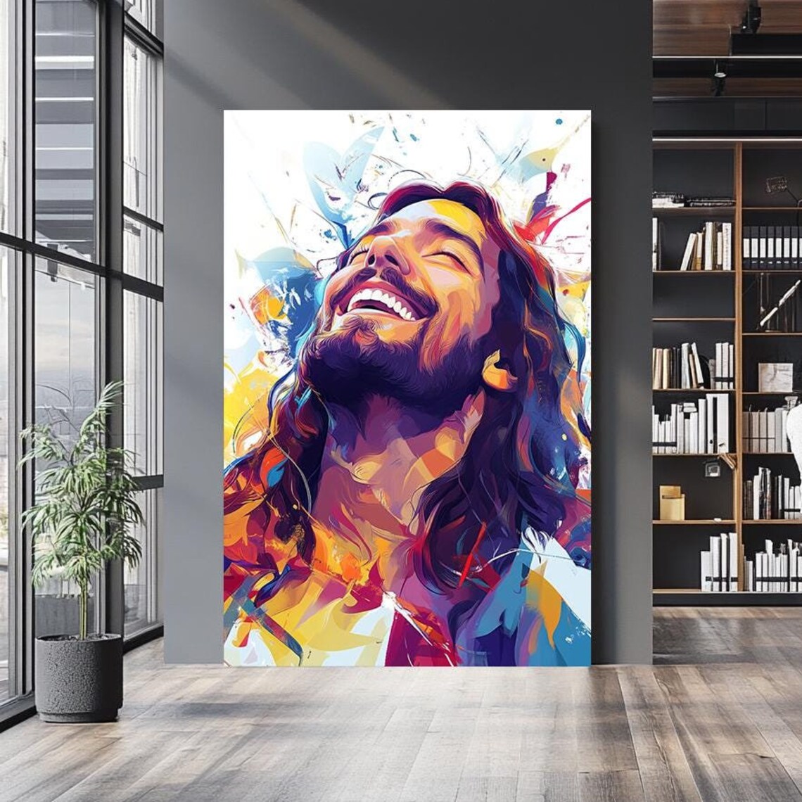 Jesus Laughing Joyfully Colorful Abstract Expressionist Portrait Poster