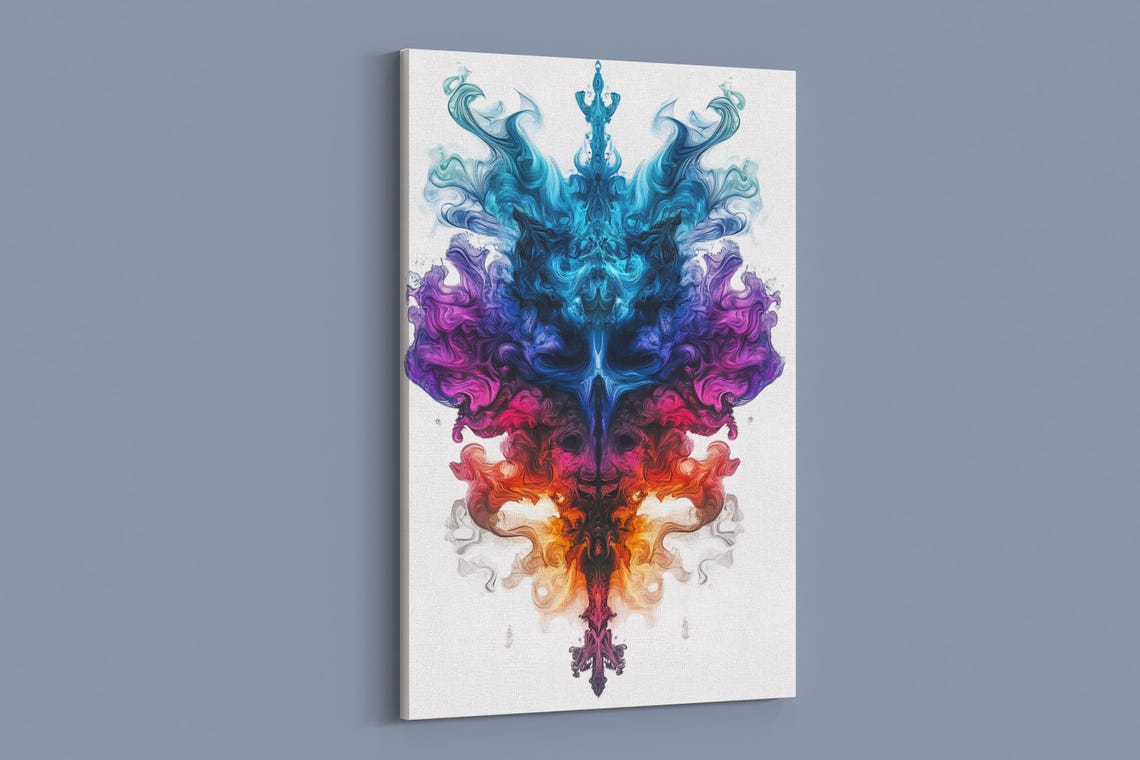 Vibrant Rainbow Ink Swirl Symmetrical Smoke Plume Art Poster - Image 2