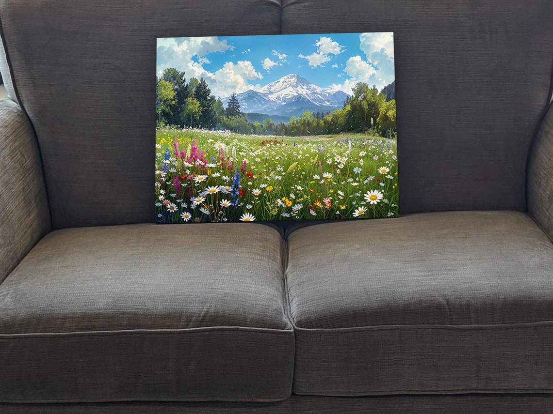 Snowy Mountain Peak Wildflower Meadow Daisies Pine Trees Nature Poster - Image 5