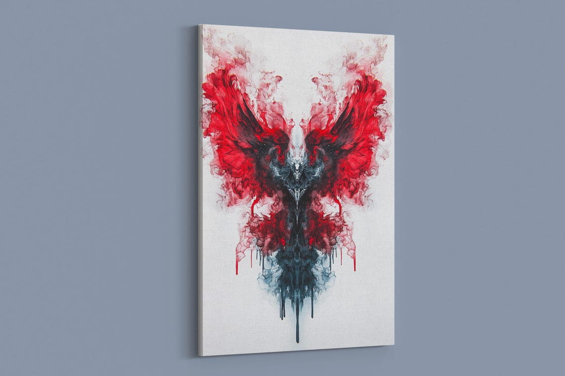 Fiery Red Ink Wings Symmetrical Butterfly Abstract Art Poster