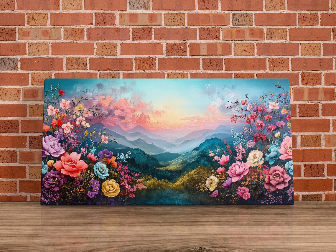 Romantic Floral Sunset Art Print, Spring Decor