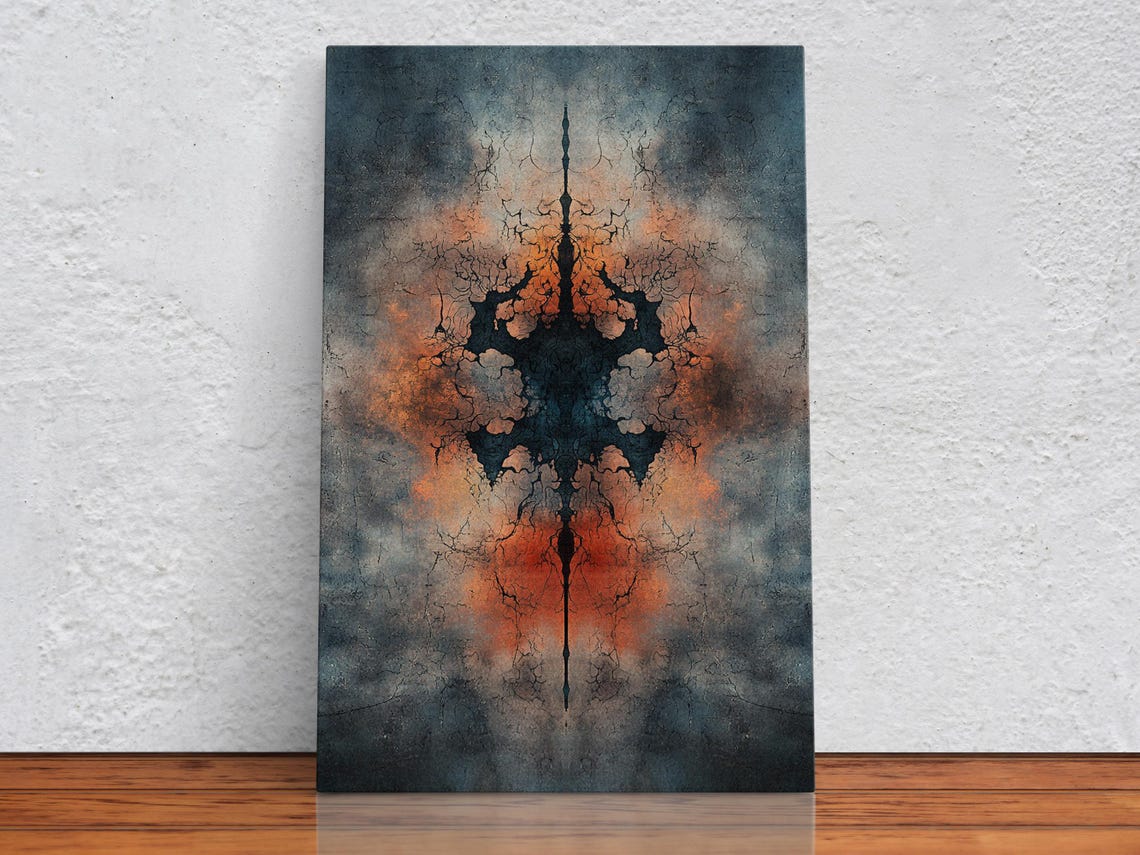 Fiery Cracked Ember Abstract Symmetrical Dark Texture Art Poster - Image 2