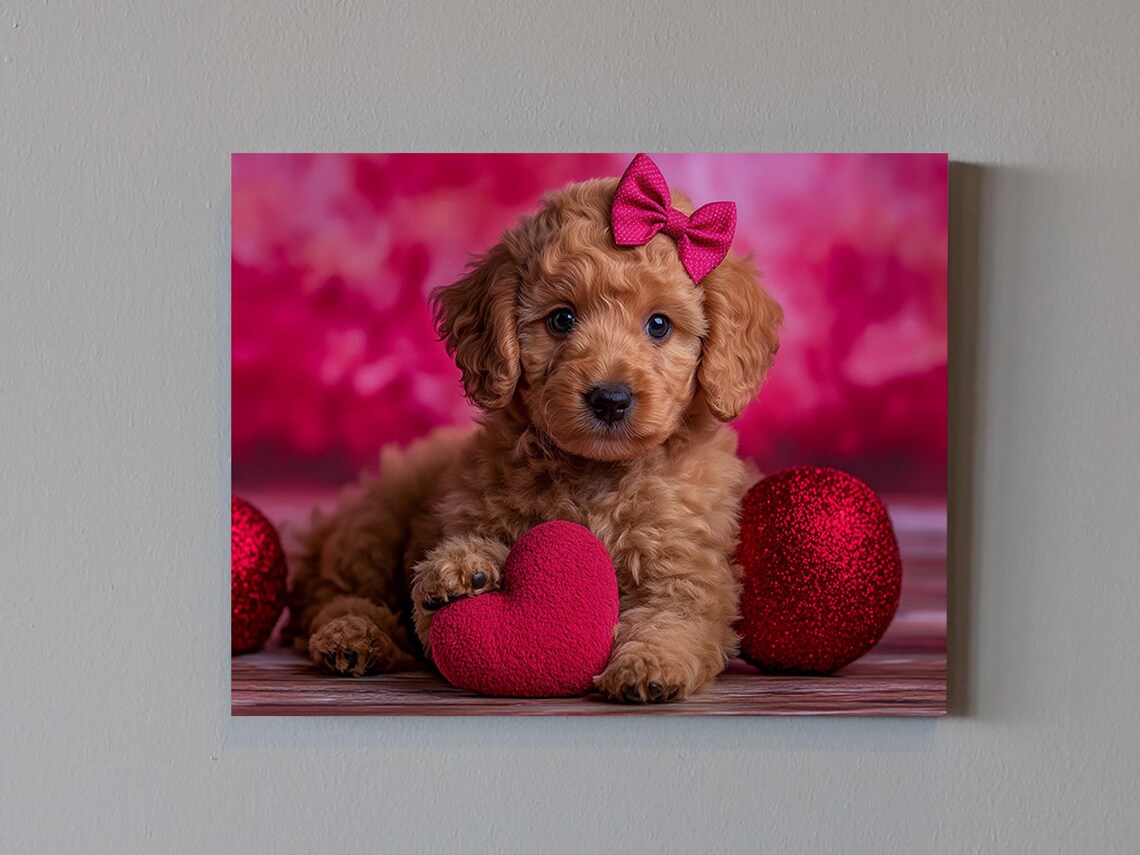 Valentines Poodle Puppy, Adorable Heart Decor