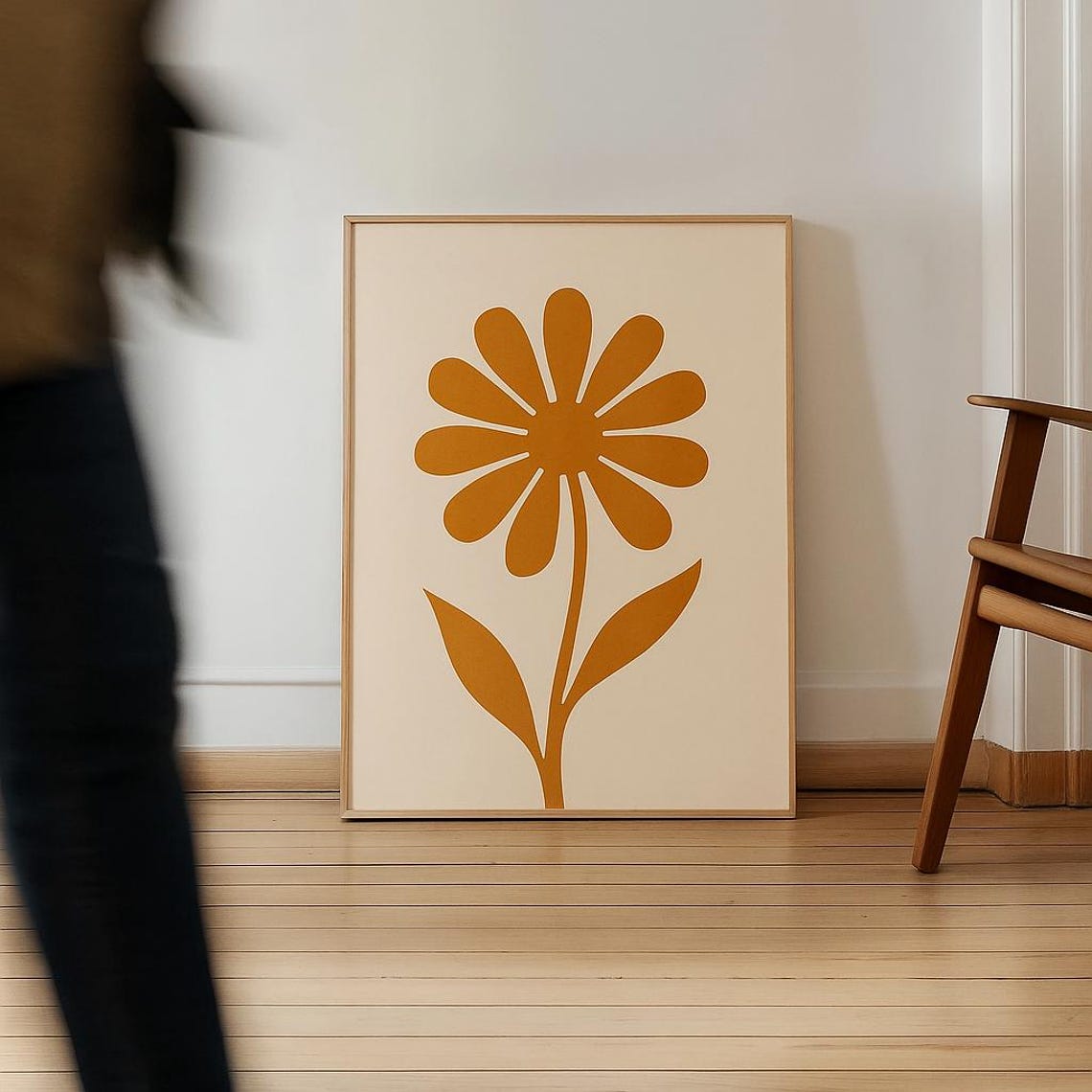 Retro Orange Daisy Bloom Midcentury Modern Floral Art Poster