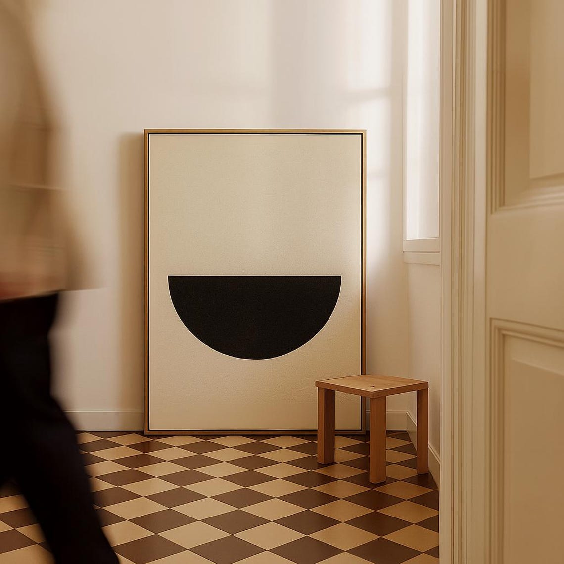 Midcentury Modern Geometric Half Circle in Beige and Black Poster