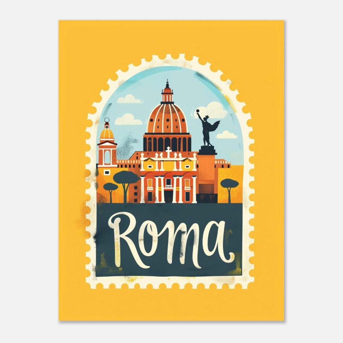 Rome St Peters Basilica Arch Stamp Vintage Italy Travel Poster - Image 2