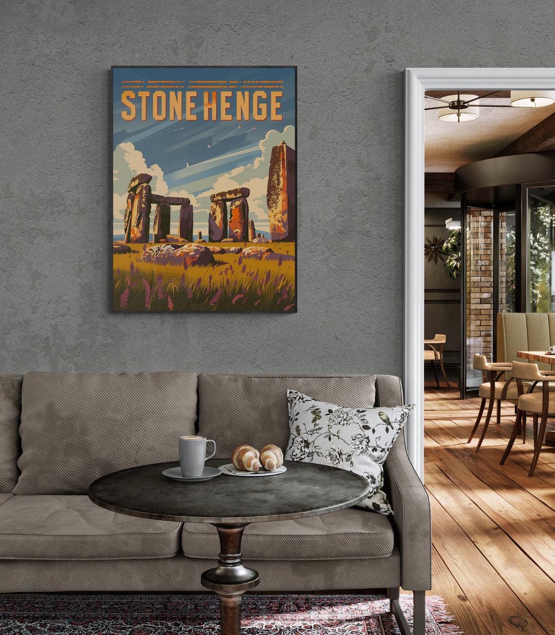 Stonehenge Ancient Stone Circle Meadow Sky Vintage Travel Poster - Image 3