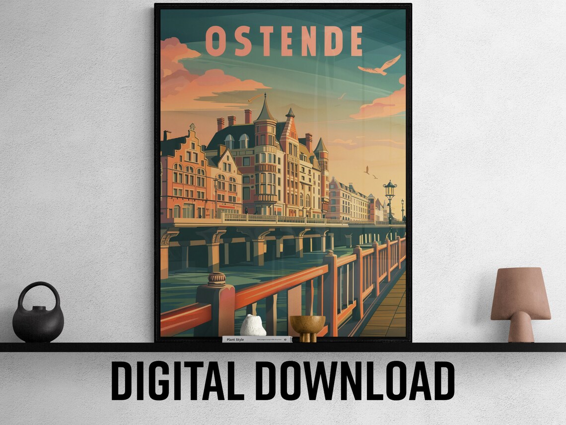 Ostende Belgian Seaside Harbor Promenade Historic Travel Poster