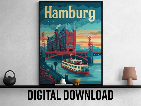 Hamburg Travel Poster Colorful Artistic Wall Decor For Living Room Travel Enthusiast Gift