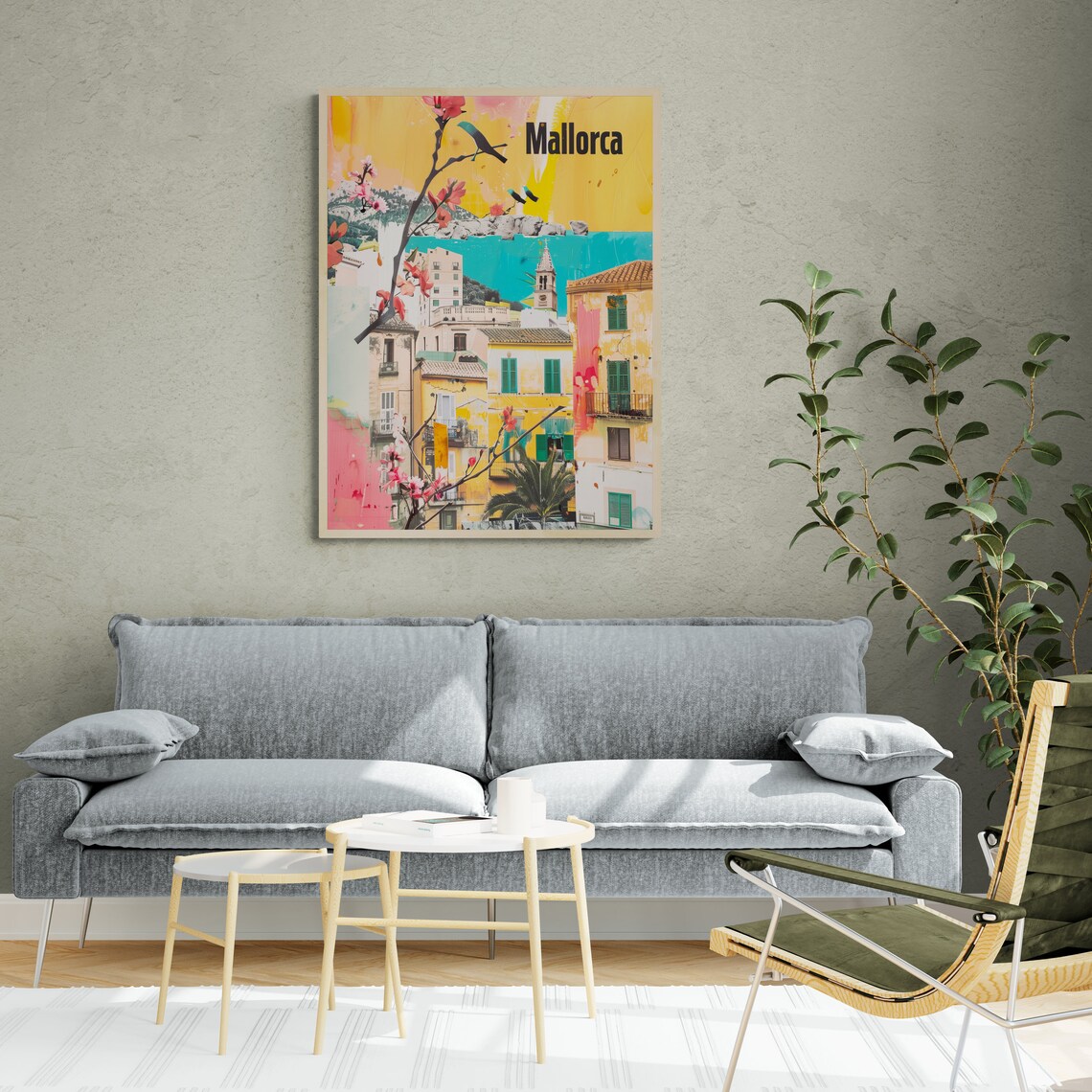 Mallorca Mediterranean Old Town Blossom Branches Collage Travel Poster - Image 4