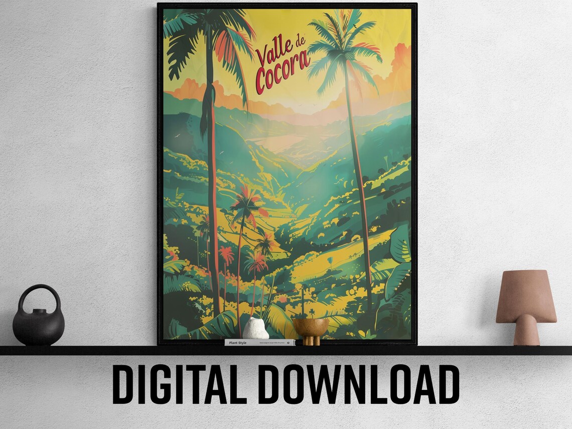 Valle de Cocora Wax Palm Valley Vintage Travel Poster Colombia Green View