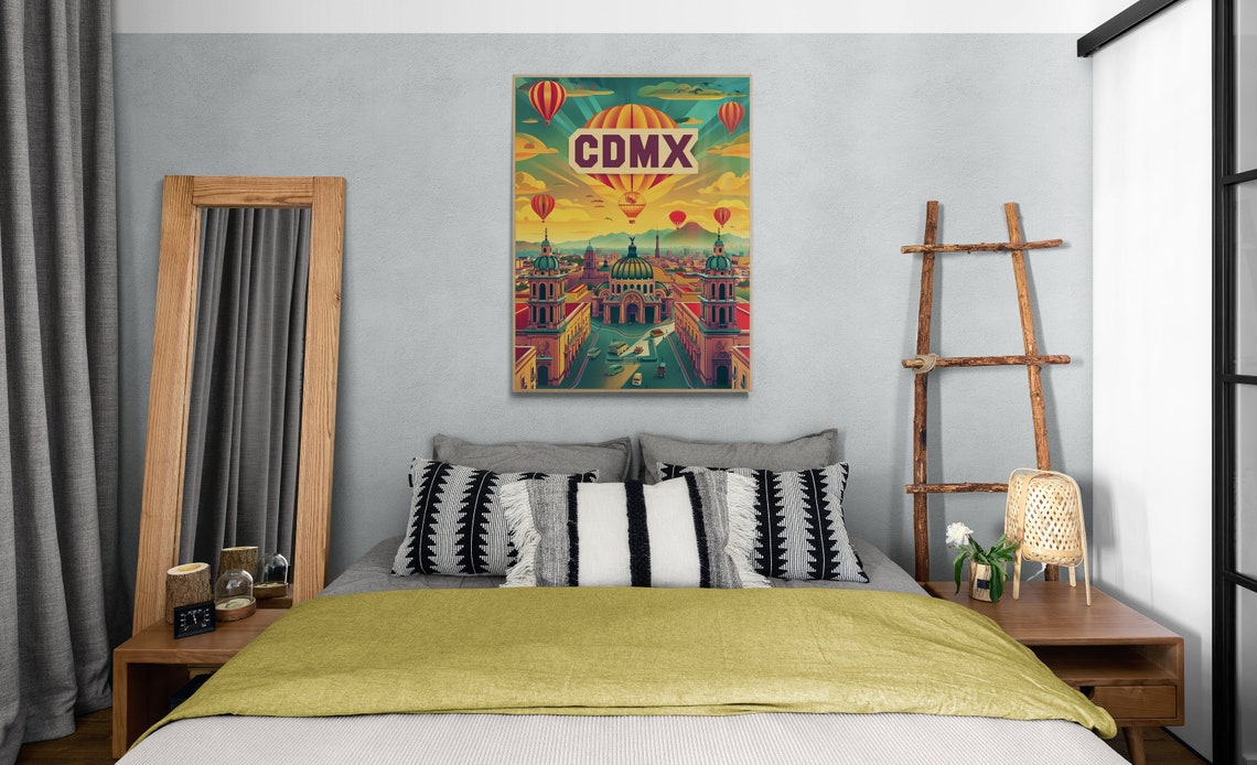 CDMX Hot Air Balloons Cathedral Vintage Mexico City Poster Art - Image 5