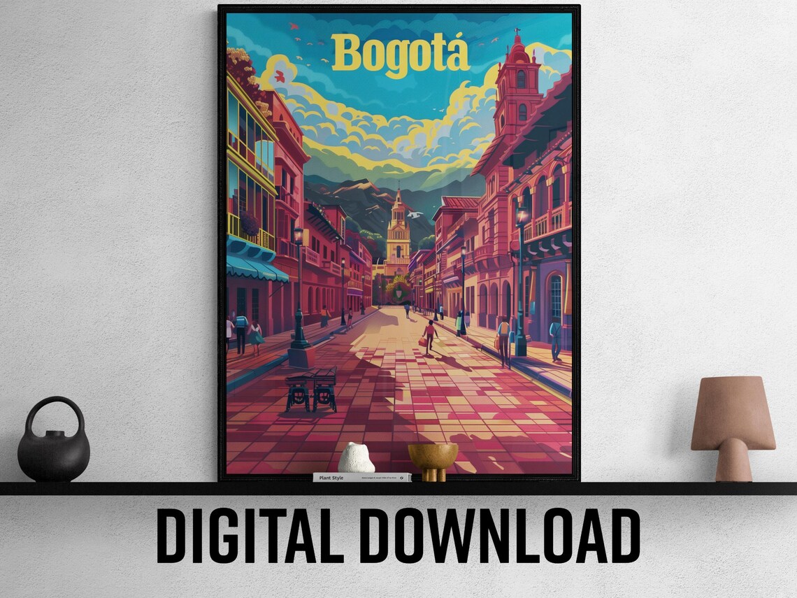 Bogota Colombia La Candelaria Church Street Vintage Travel Poster