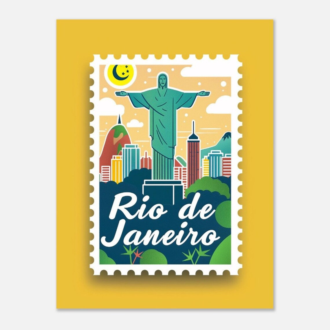 Rio de Janeiro Christ the Redeemer Stamp Style Brazil Travel Poster - Image 2