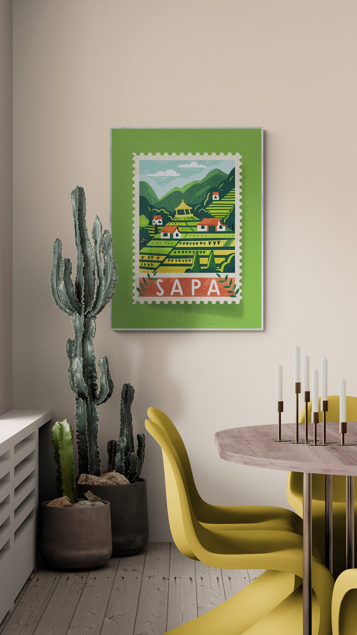 Sapa Vietnam Terraced Rice Fields Postage Stamp Style Travel Poster - Image 4