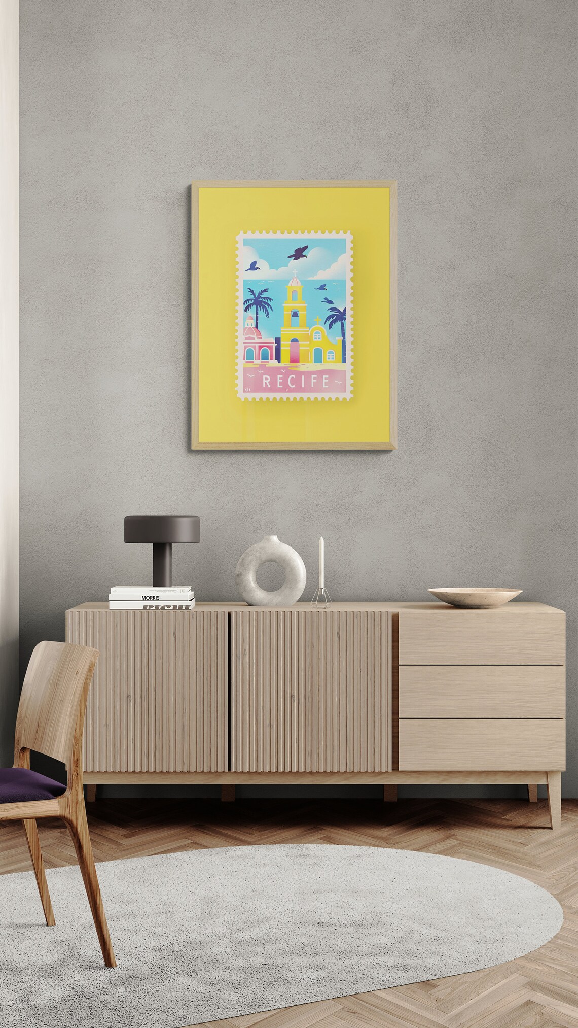 Recife Brazil Coastal Church Vintage Travel Stamp Style Poster - Image 3