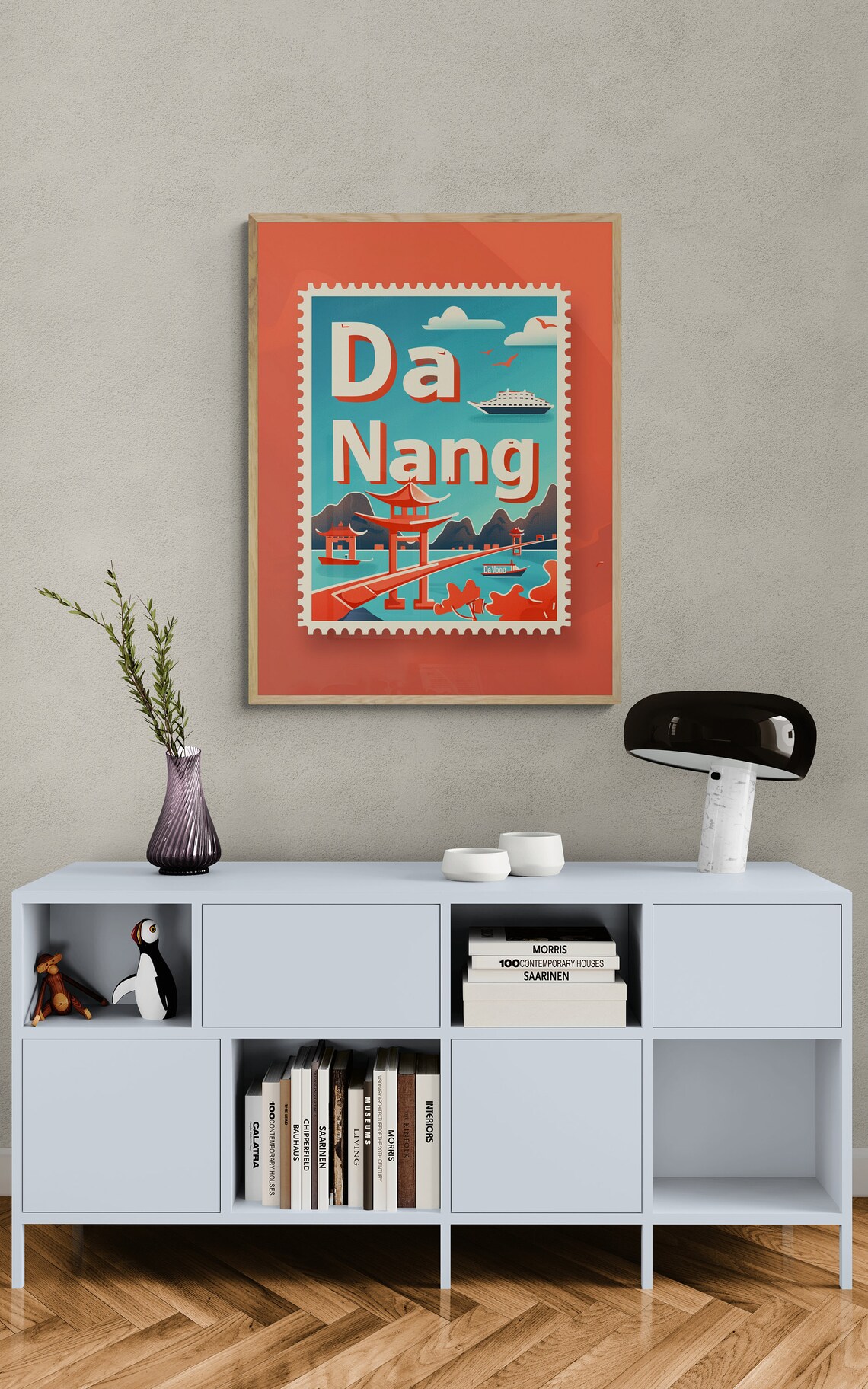 Da Nang Vietnam Pagoda Pier Cruise Vintage Travel Stamp Poster - Image 3