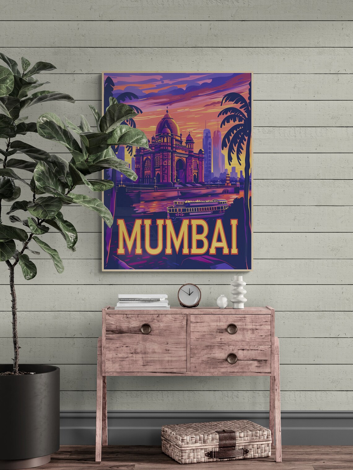 Mumbai Gateway of India Sunset Ferry Harbor Retro Travel Poster - Image 4