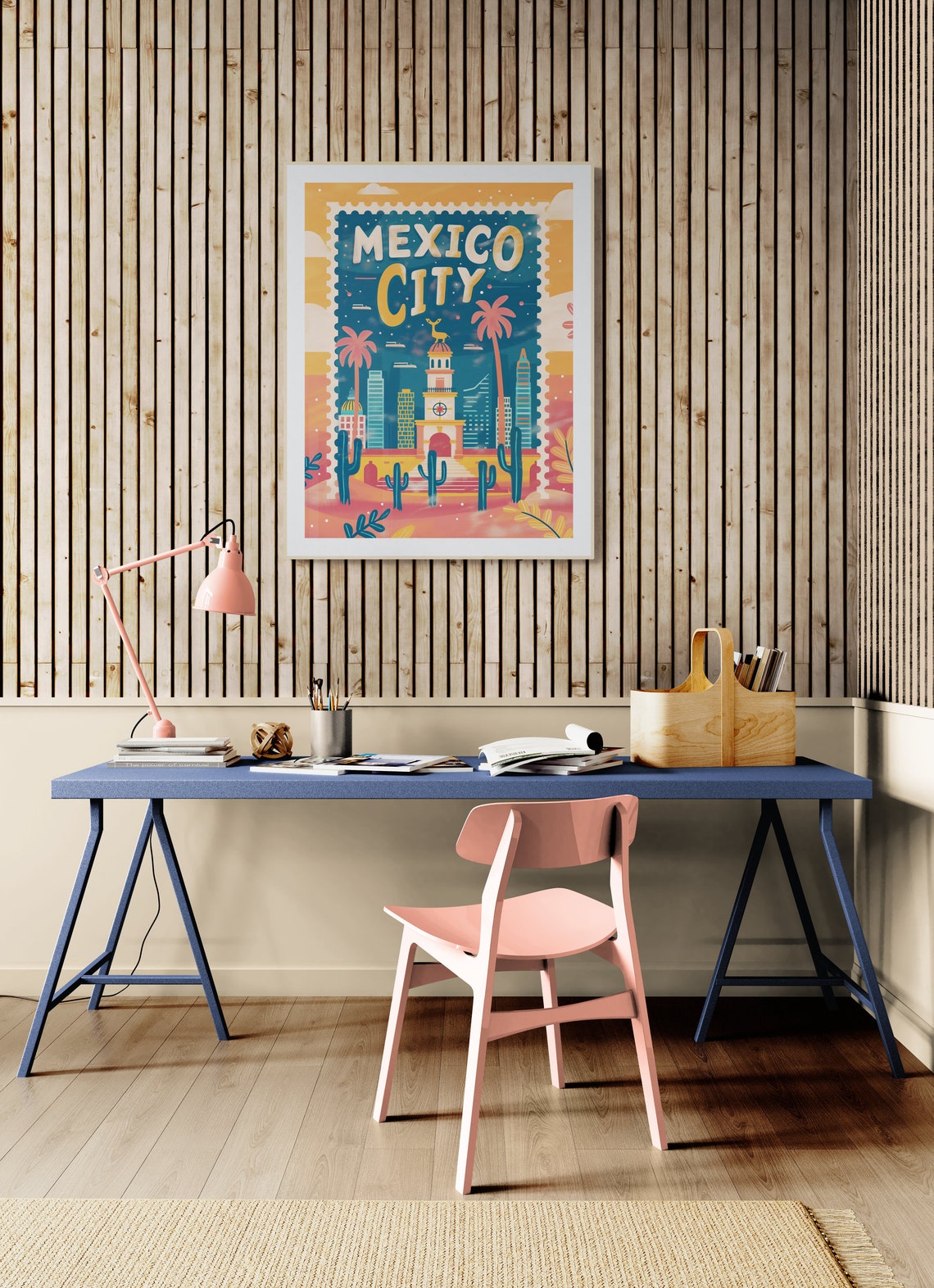 Mexico City Starry Night Skyline Vintage Travel Stamp Poster - Image 4