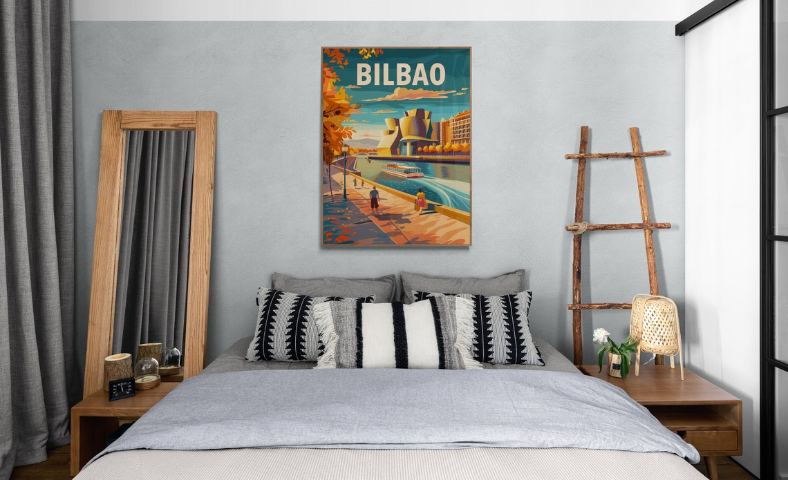 Bilbao Guggenheim Museum Riverside Autumn Day Vintage Travel Poster - Image 3