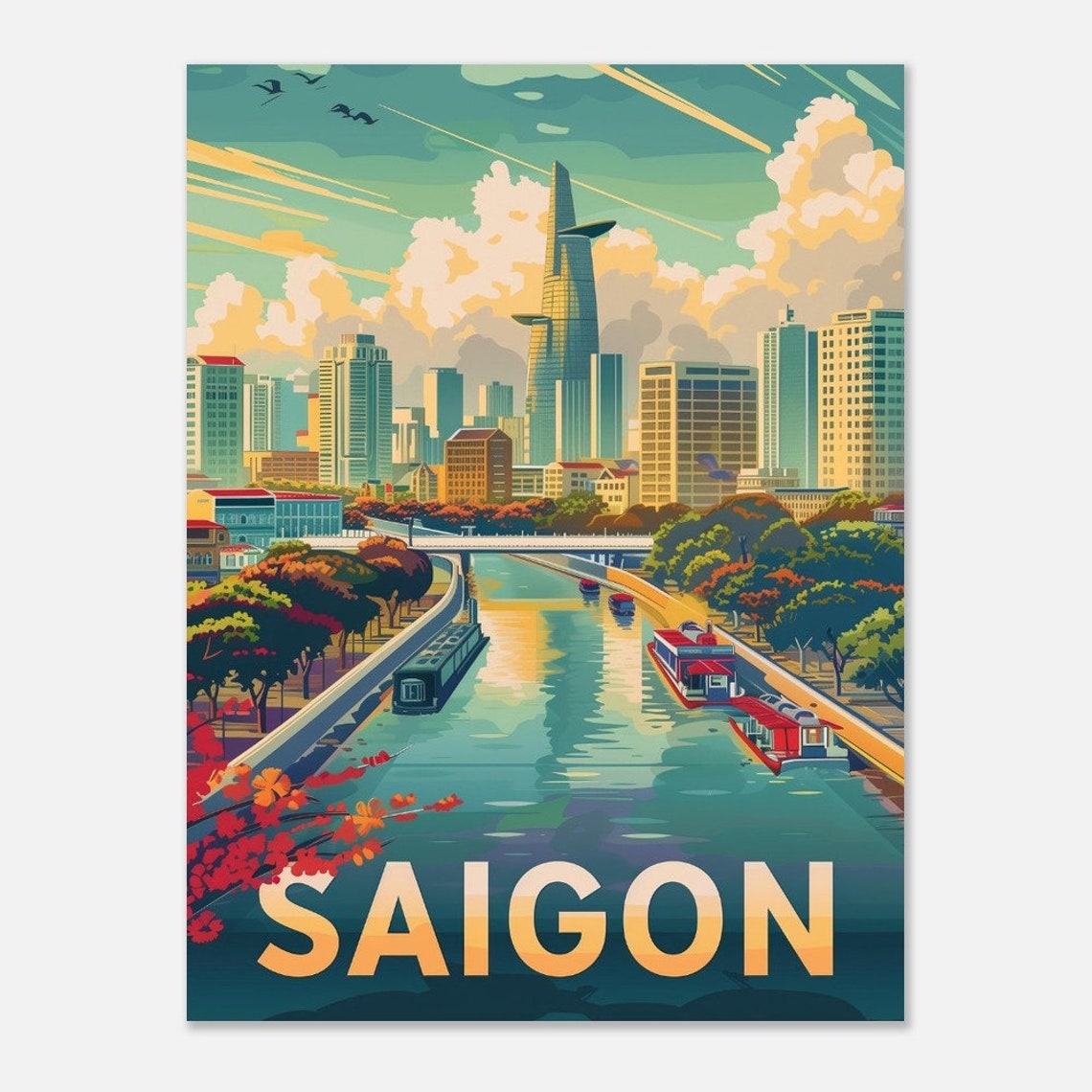 Saigon River Skyline Bitexco Tower Vintage Vietnam Travel Poster - Image 5