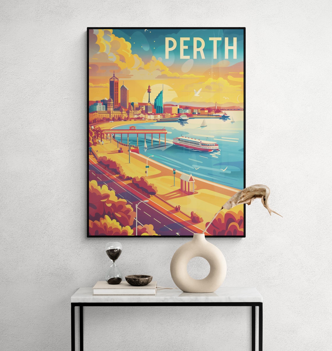 Perth Waterfront Sunset Ferry and Pier Vintage Travel Poster - Image 2