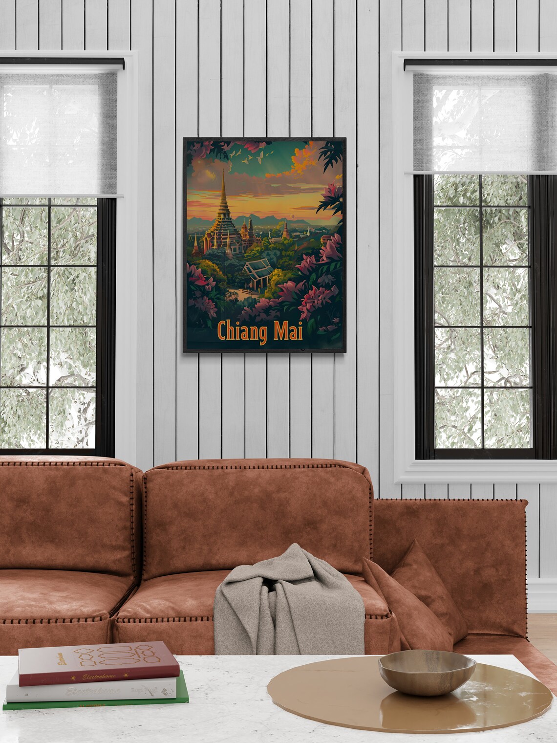 Chiang Mai Golden Chedi Sunset Flowers Temple Thailand Travel Poster - Image 4