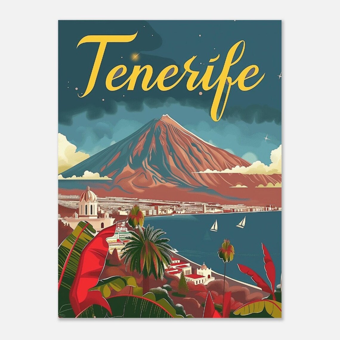 Tenerife Mount Teide Volcano Night Ocean Canary Island Poster Art - Image 2
