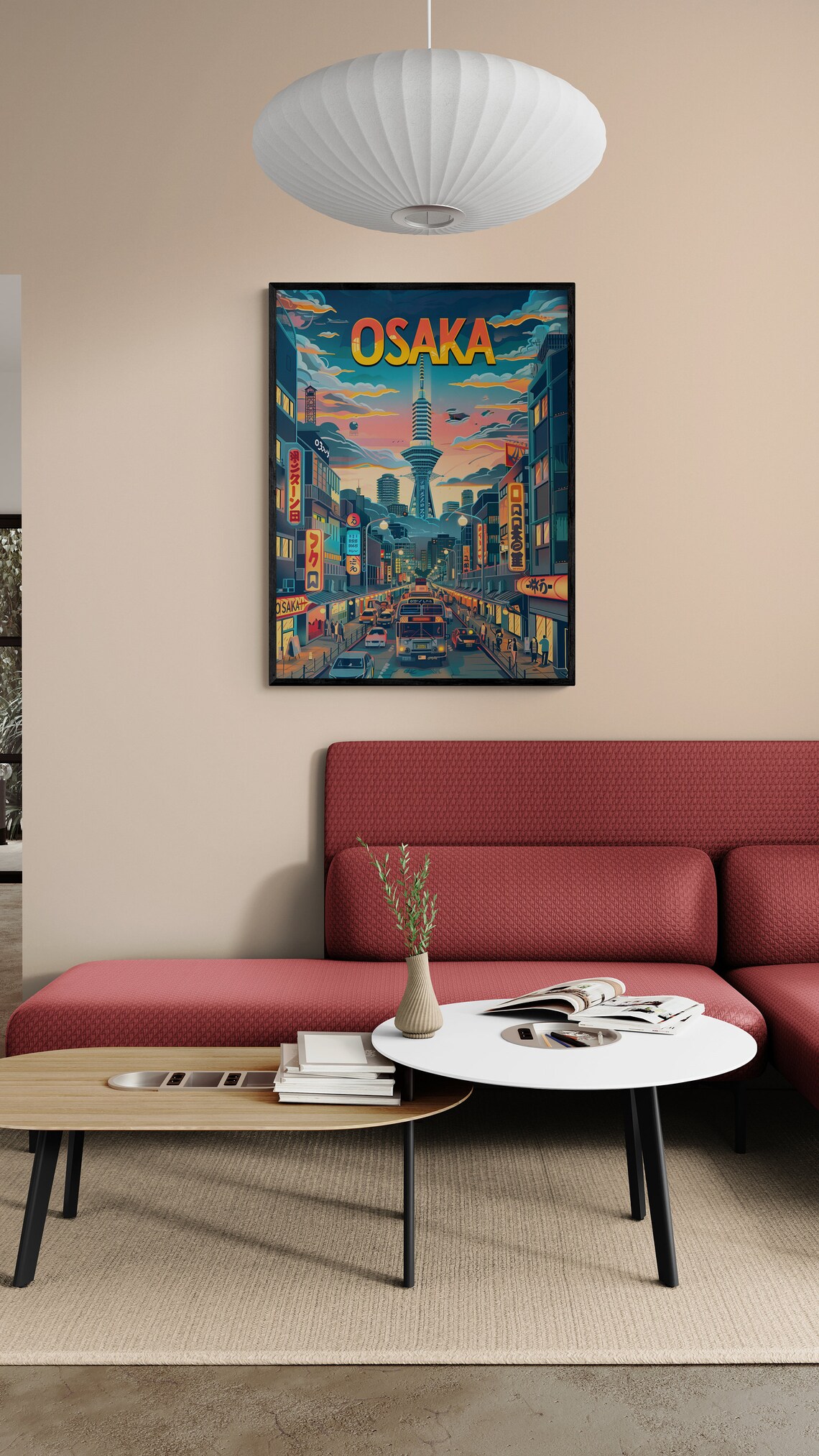 Osaka Neon Street Night Tower Lights Vibrant Retro Travel Poster - Image 3