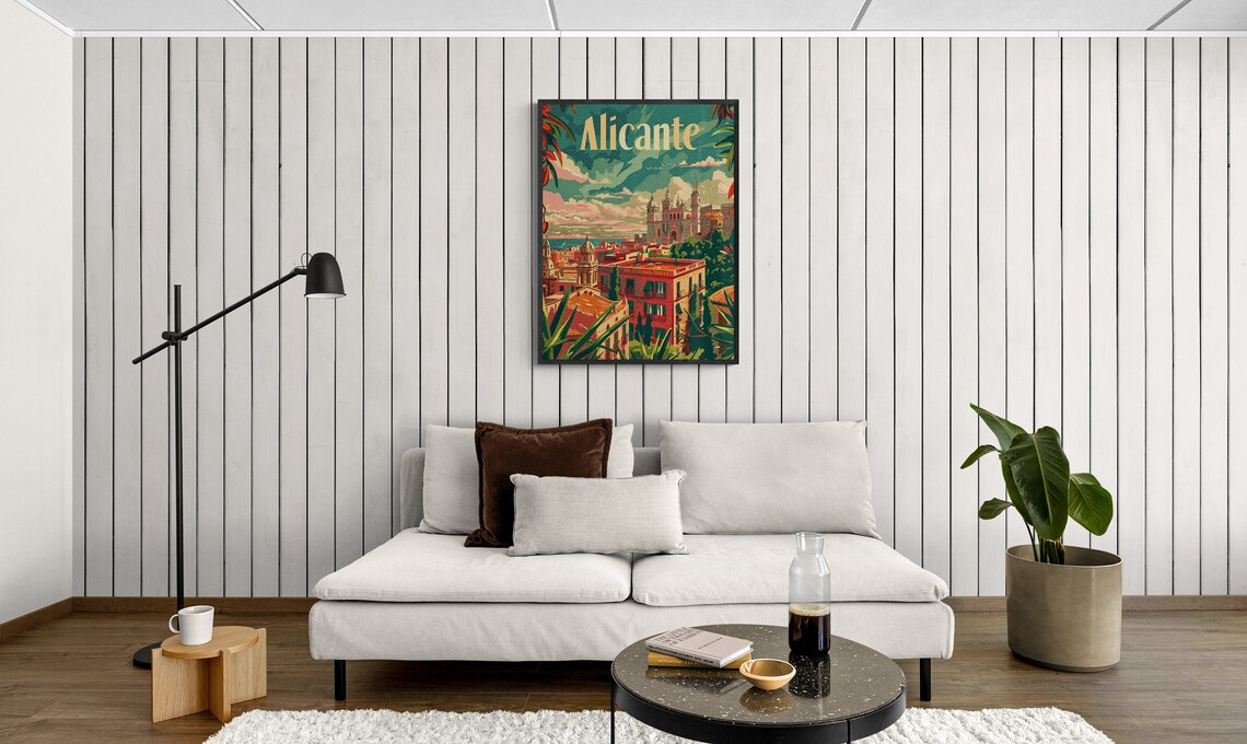 Alicante Terracotta Rooftops Castle Hill Sunset Spain Travel Poster - Image 3