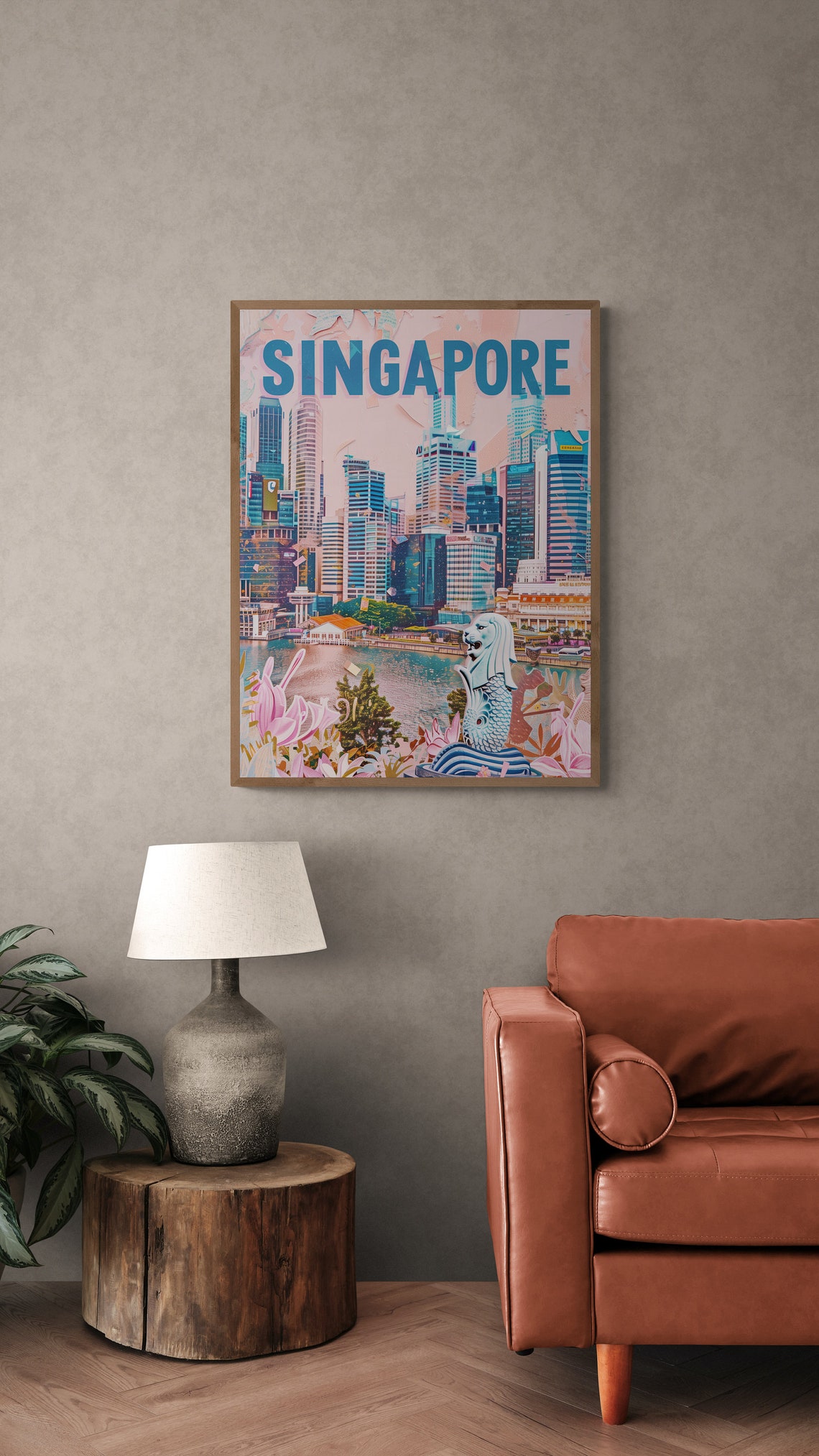 Singapore Merlion Marina Skyline Vintage Collage Travel Poster - Image 5
