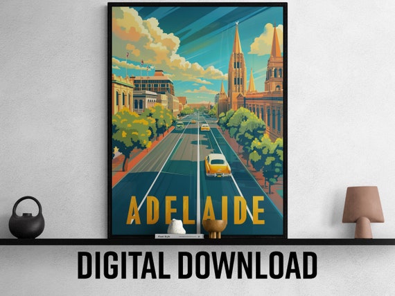 Adelaide Travel Poster Beautiful Wall Decor Ideal For Vacation Memories Housewarming Gift