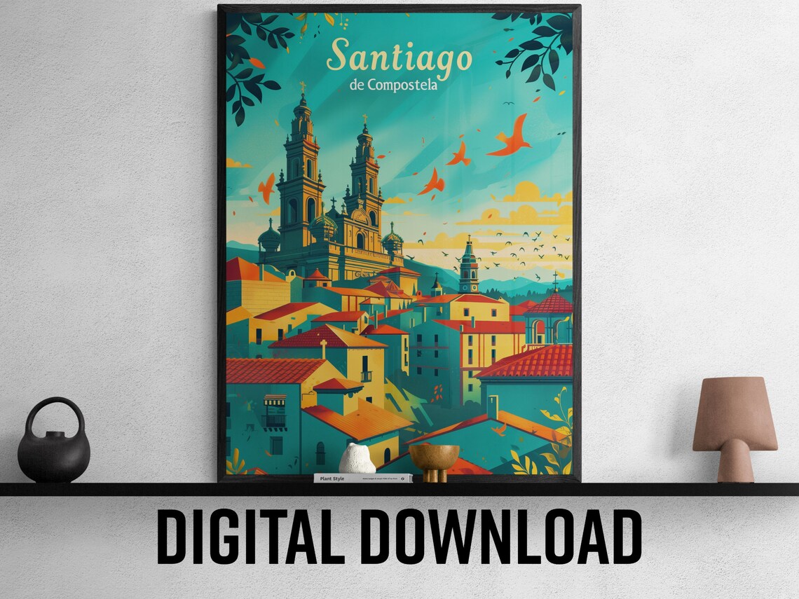 Santiago De Compostela Historic Cathedral Rooftops Travel Poster