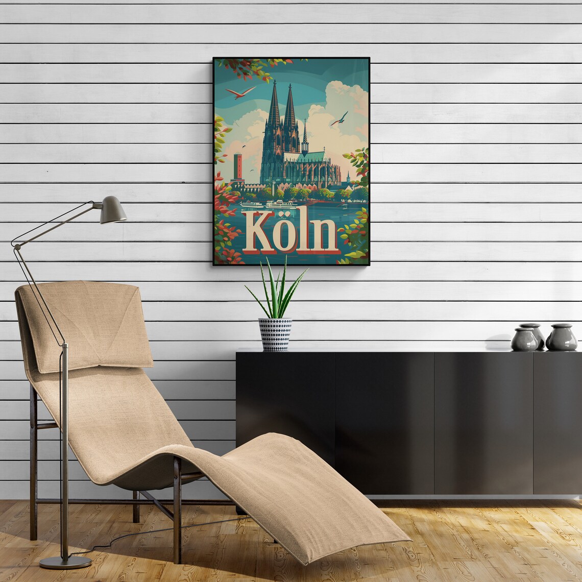 Cologne Cathedral Rhine River Boat Vintage Retro Travel Poster - Image 2