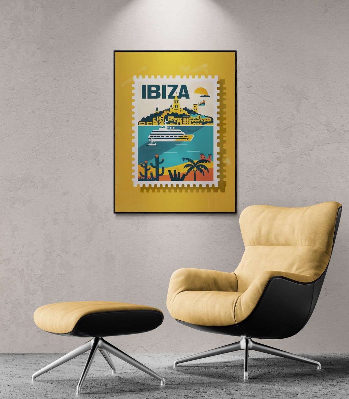 Ibiza Cruise Ship Old Town Harbor Postage Stamp Style Travel Poster - Image 5