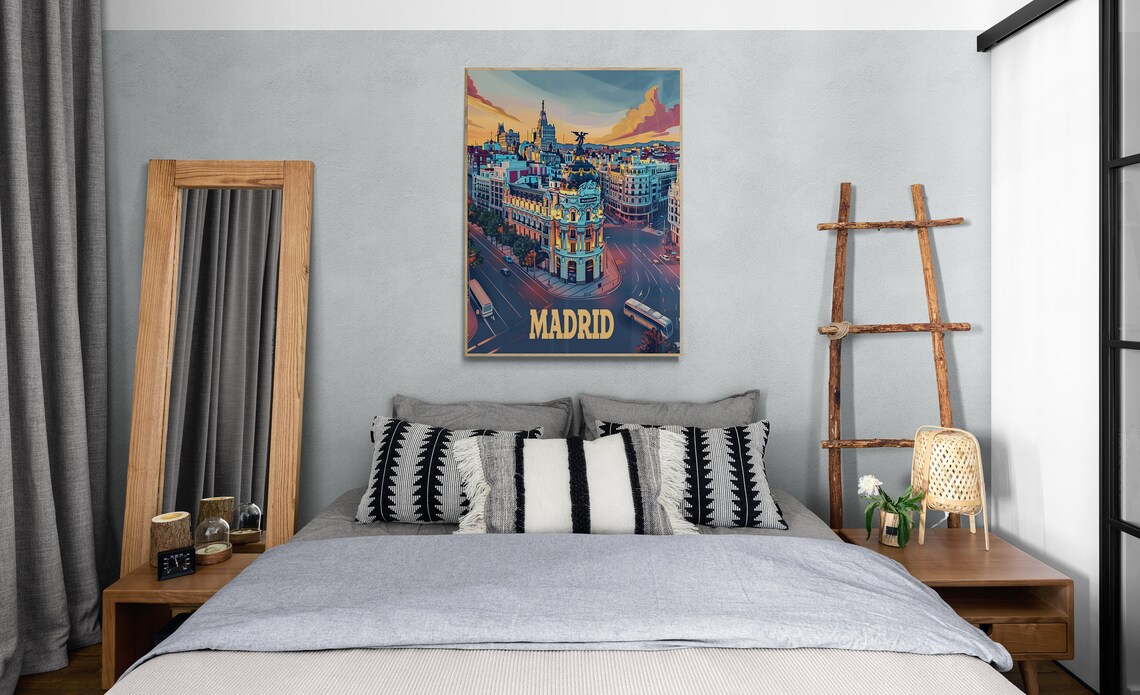 Madrid Gran Via Night Metropolis Building Dusk Spain Travel Poster - Image 3