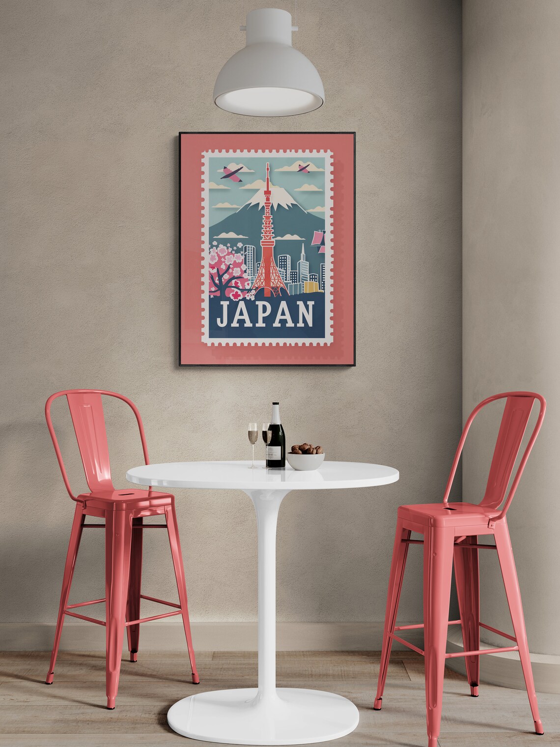 Japan Tokyo Tower Mount Fuji Cherry Blossom Vintage Stamp Poster - Image 5