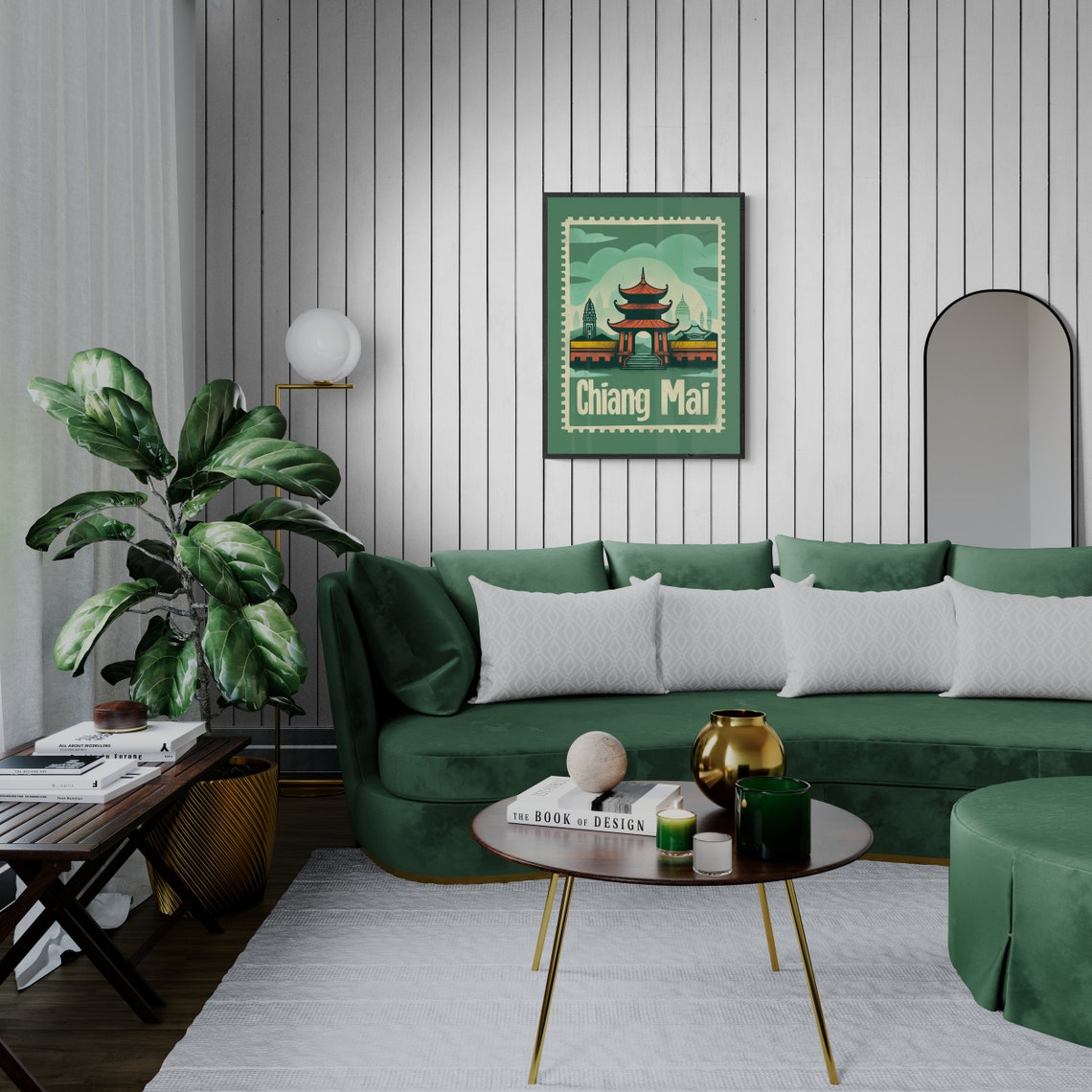 Chiang Mai Thailand Temple Gate Retro Postage Stamp Travel Poster - Image 4