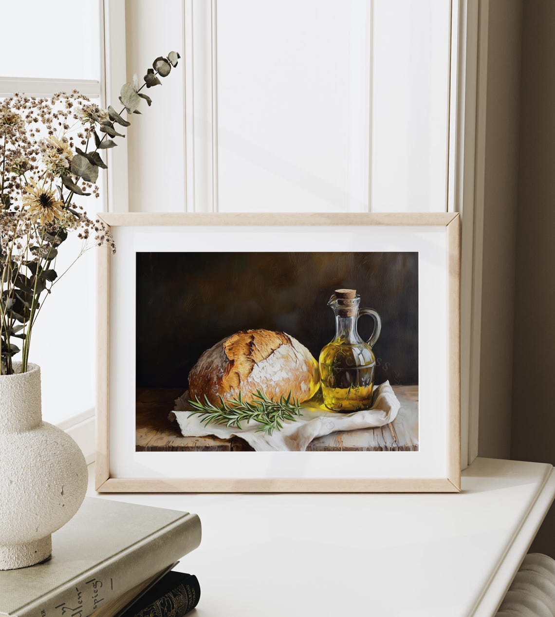 Rustic Bread And Olive Oil Still Life Kitchen Farmhouse Wall Art - Image 6