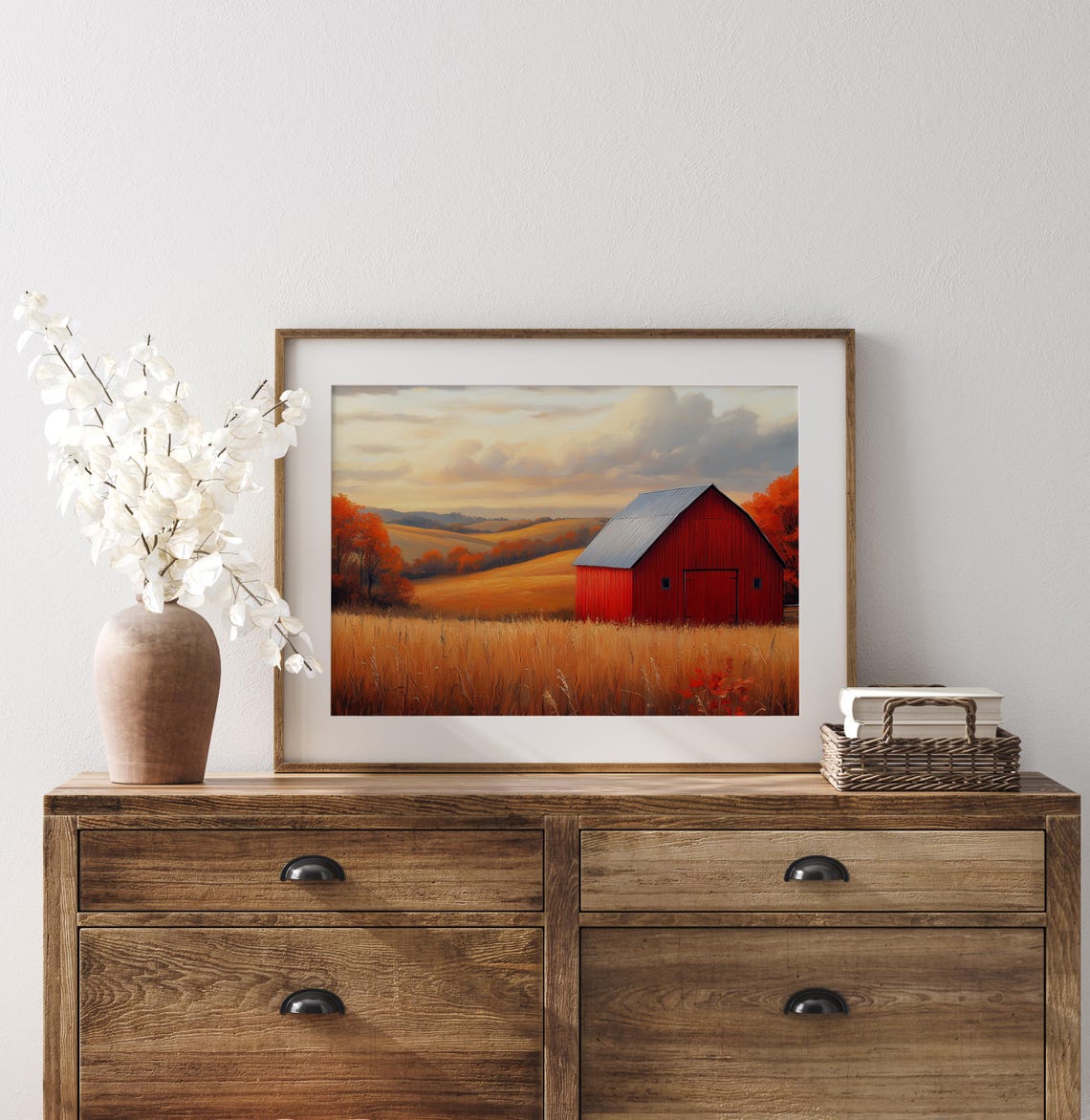 Red Barn Golden Fields Autumn Hills Fall Farm Sunset Wall Art - Image 3