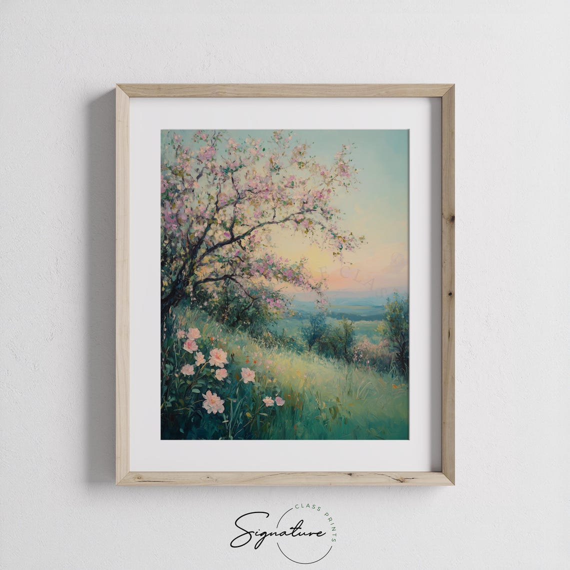 Delicate Pink Blossoms On Hillside Overlooking Soft Valley View Poster - Image 2
