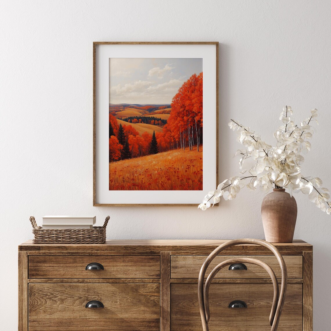 Scarlet Birch Grove on Rolling Golden Hills in Peak Autumn Color Wall Art - Image 5