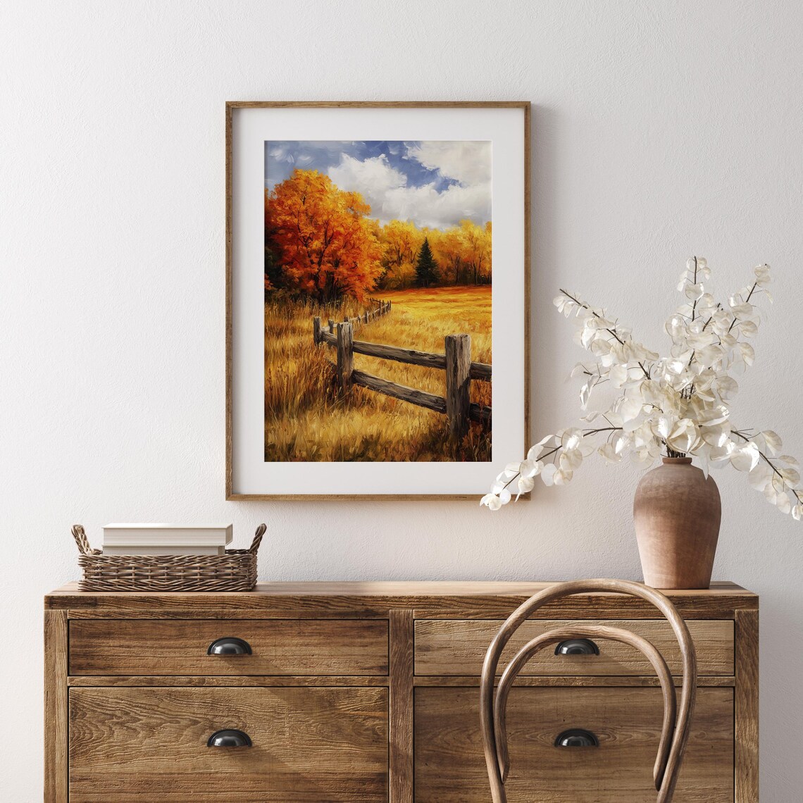Rustic Wooden Fence Autumn Meadow Golden Trees Country Poster - Image 5