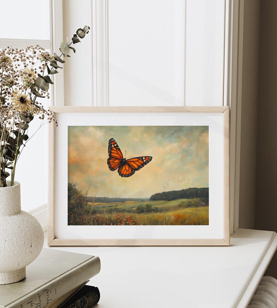 Monarch Butterfly Golden Meadow Summer Farmland Wildflowers Flying Poster - Image 4