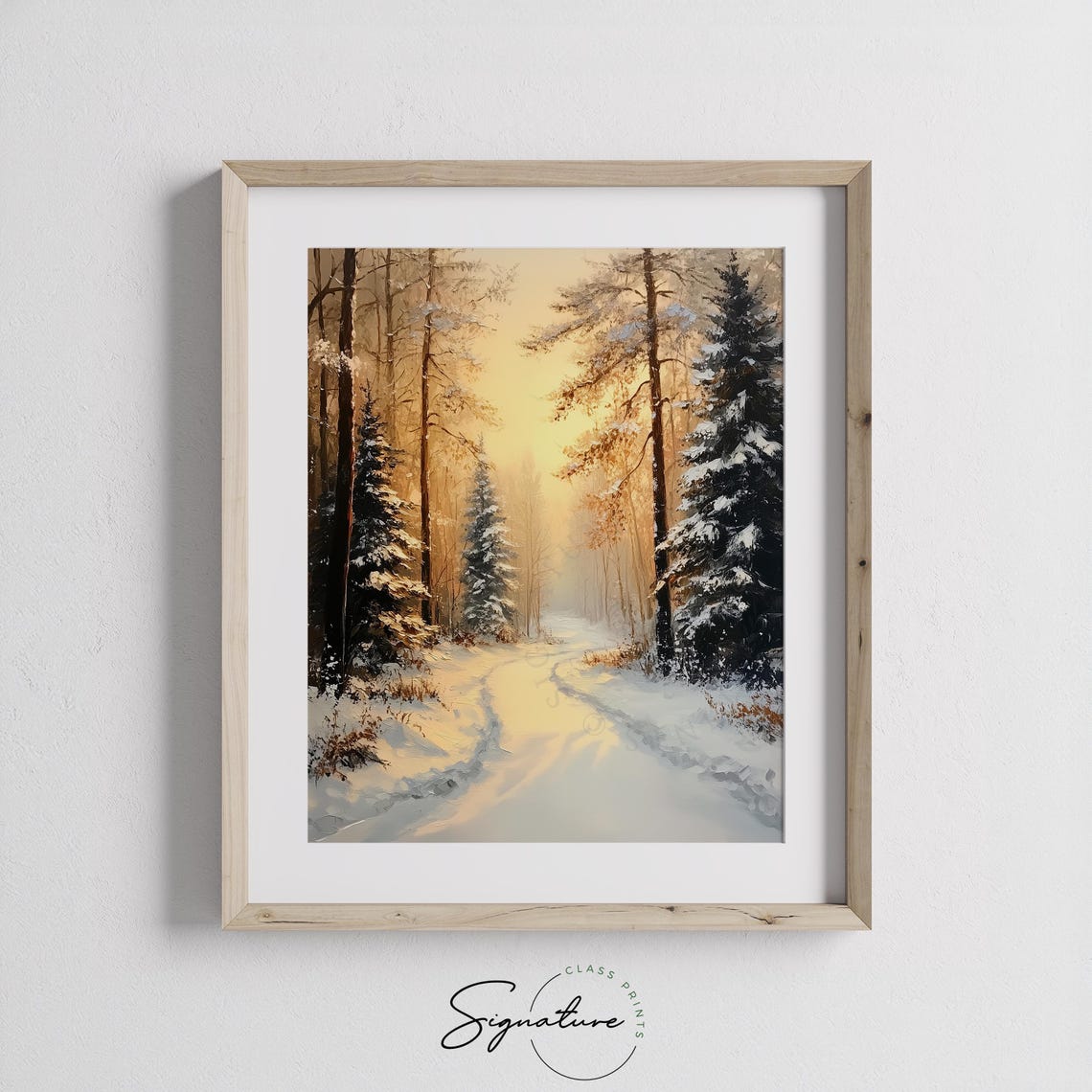 Golden Sunrise Lights Snowy Forest Path Winter Morning Poster - Image 2