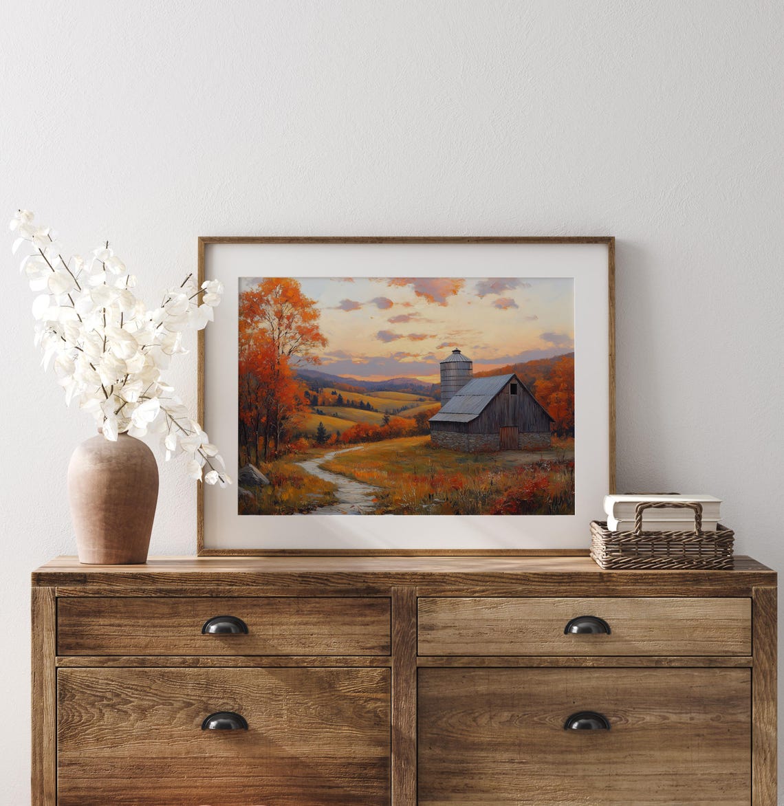 Weathered Barn Silo Sunset Autumn Hills Fall Farm Landscape Wall Art - Image 3