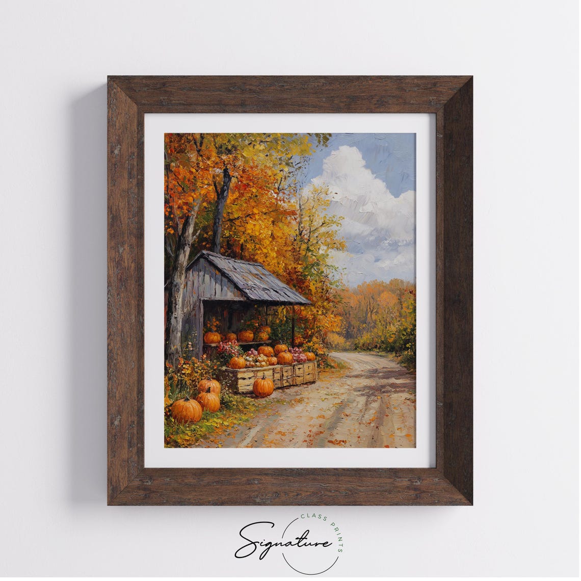 Charming Roadside Pumpkin Stand Under Autumn Maples Impasto Wall Art - Image 4