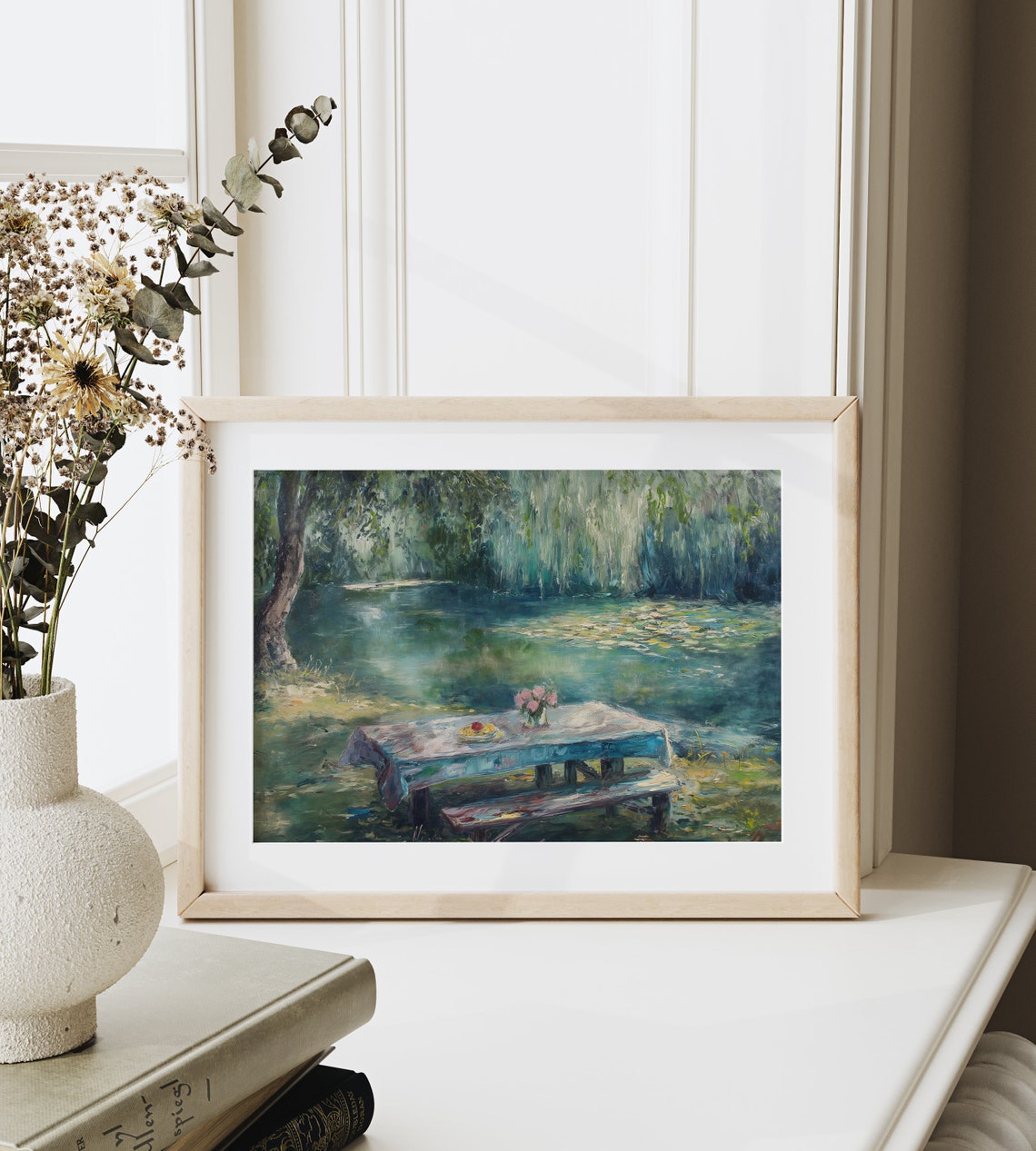 Picnic Table by a Willow Lined Lake Impressionist Summer Poster - Image 6