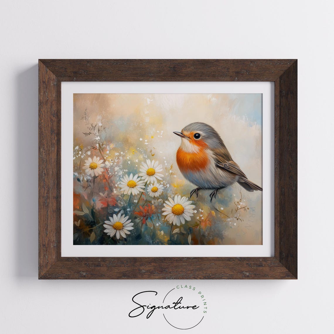 Robin Standing Among White Daisies In Soft Pastel Spring Wall Art - Image 5