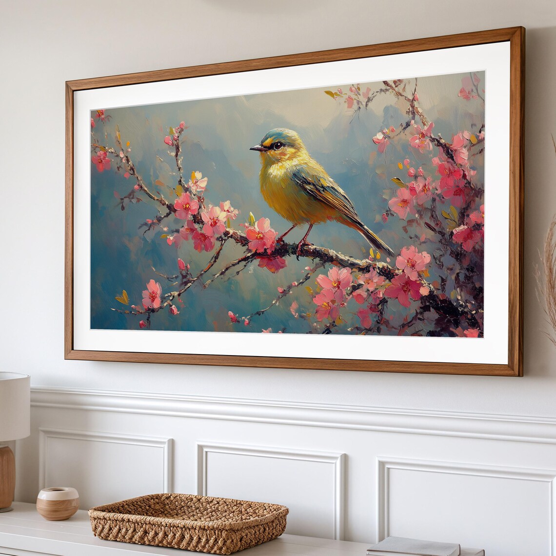 Goldcrest Plum Tree Bird Art, Cottagecore Nature Print - Image 2